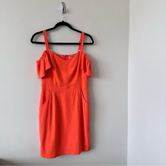 GUESS-COLD Shoulder Bright Orange Mini Dress (Size:Small) - Picture 5 of 16